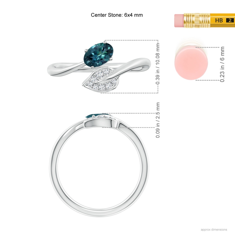 6x4mm AAA Nature Inspired Teal Montana Sapphire Ring with Diamond Leaf in P950 Platinum ruler