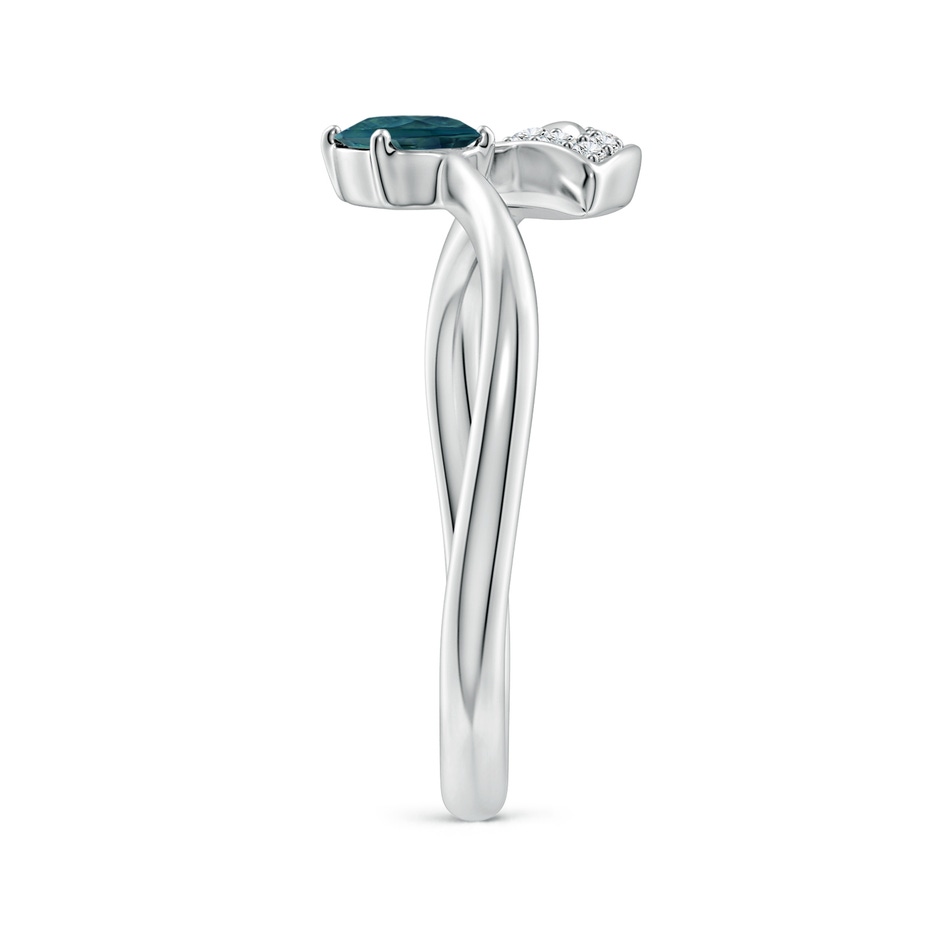 6x4mm AAA Nature Inspired Teal Montana Sapphire Ring with Diamond Leaf in White Gold side 299