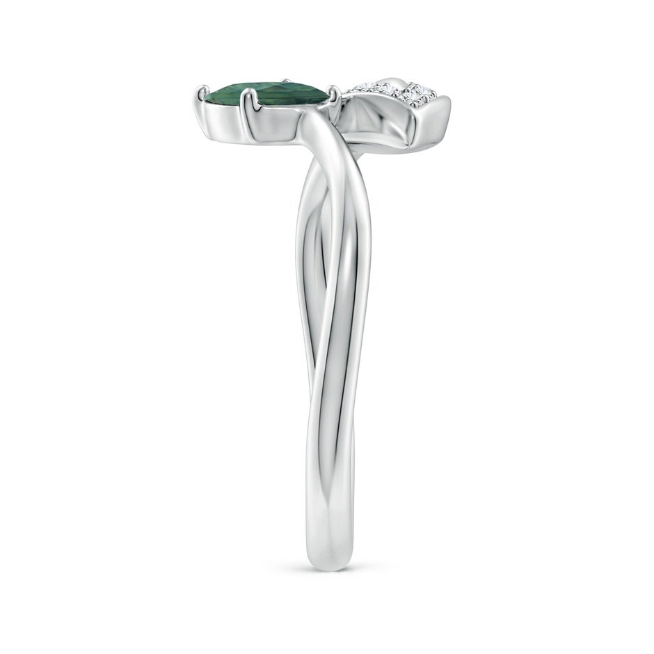7x5mm AA Nature Inspired Teal Montana Sapphire Ring with Diamond Leaf in P950 Platinum side 299