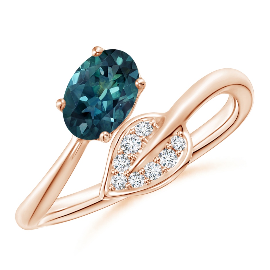 7x5mm AAA Nature Inspired Teal Montana Sapphire Ring with Diamond Leaf in Rose Gold 