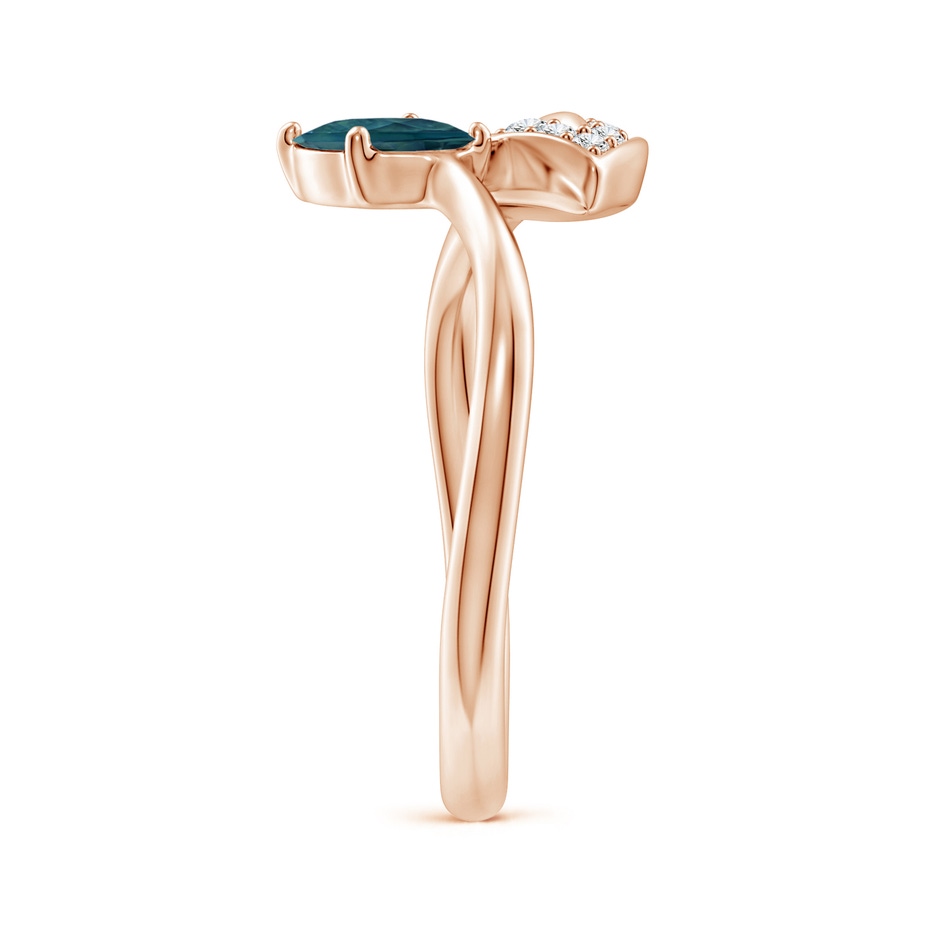 7x5mm AAA Nature Inspired Teal Montana Sapphire Ring with Diamond Leaf in Rose Gold side 299