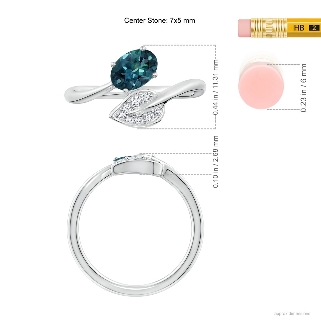 7x5mm AAA Nature Inspired Teal Montana Sapphire Ring with Diamond Leaf in White Gold Ruler