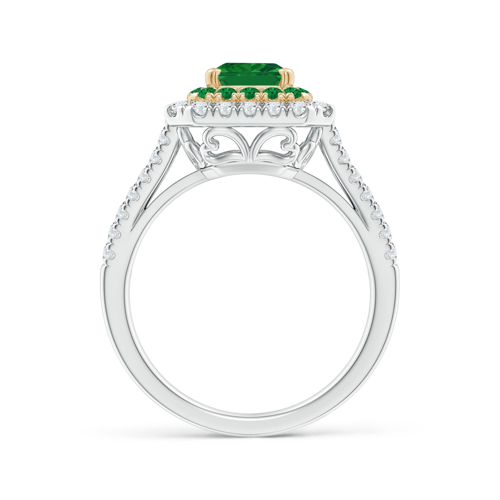 8x6mm AAA Emerald-Cut Emerald Two Tone Ring with Double Halo in White Gold Yellow Gold Product Image