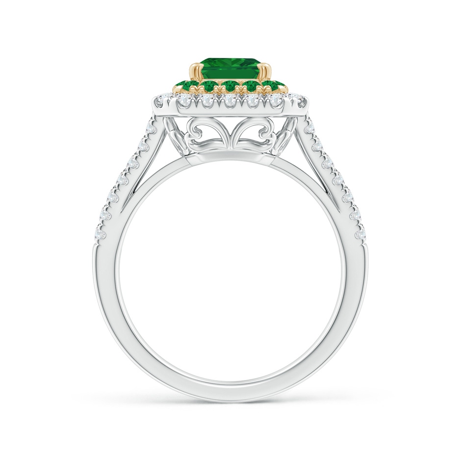 8x6mm AAA Emerald-Cut Emerald Two Tone Ring with Double Halo in White Gold Yellow Gold Product Image