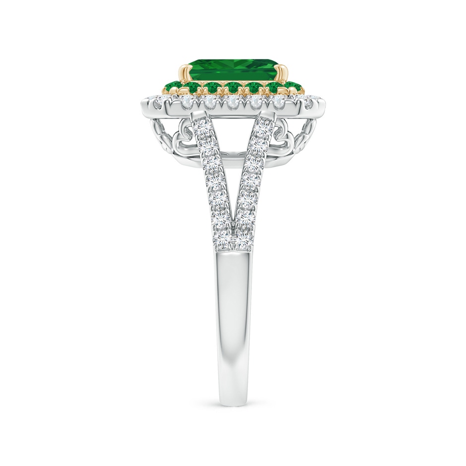 8x6mm AAA Emerald-Cut Emerald Two Tone Ring with Double Halo in White Gold Yellow Gold product image