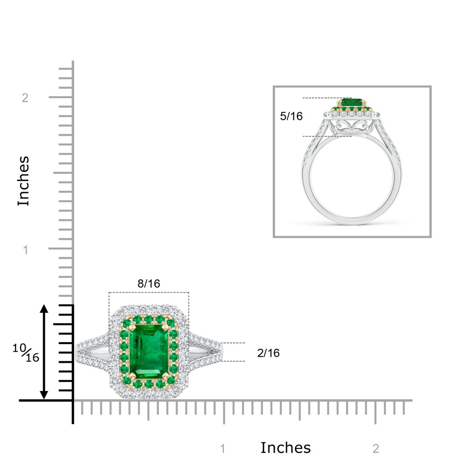 8x6mm AAA Emerald-Cut Emerald Two Tone Ring with Double Halo in White Gold Yellow Gold Product Image