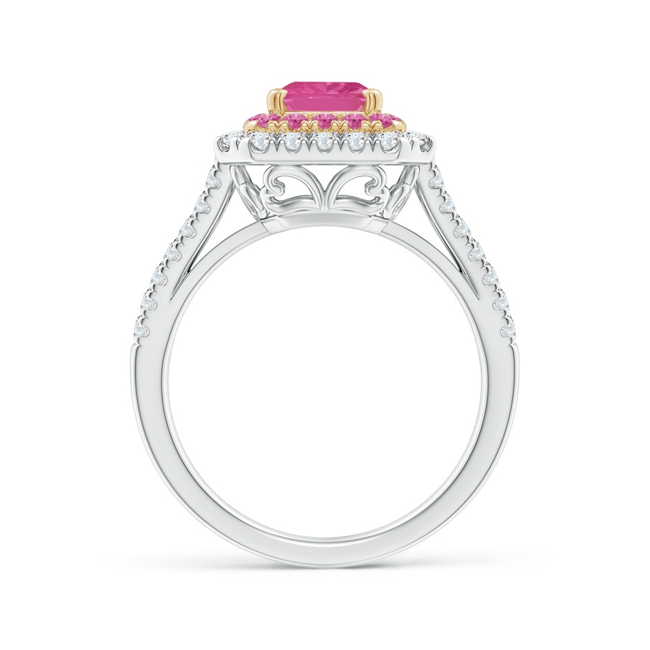 8x6mm AAA Emerald-Cut Pink Sapphire Two Tone Ring with Double Halo in White Gold Yellow Gold product image