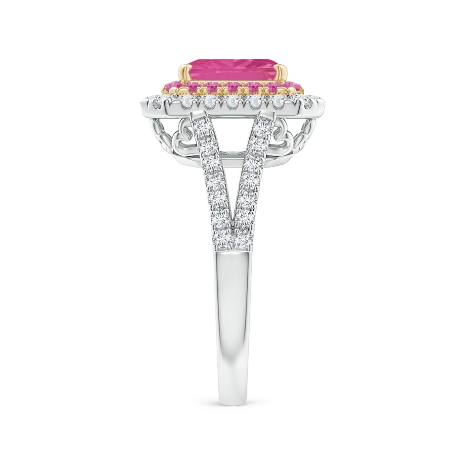 8x6mm AAA Emerald-Cut Pink Sapphire Two Tone Ring with Double Halo in White Gold Yellow Gold product image