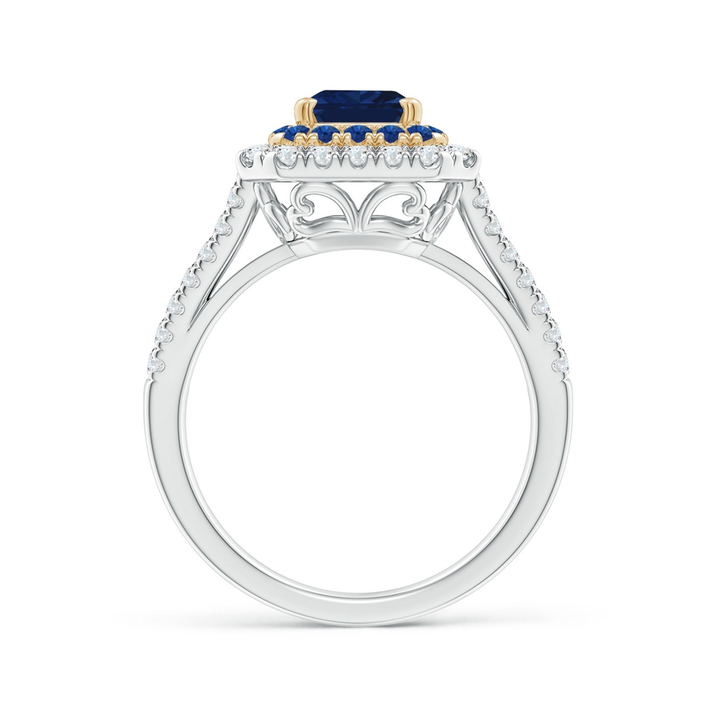 8x6mm AAA Emerald-Cut Sapphire Two Tone Ring with Double Halo in White Gold Yellow Gold Product Image