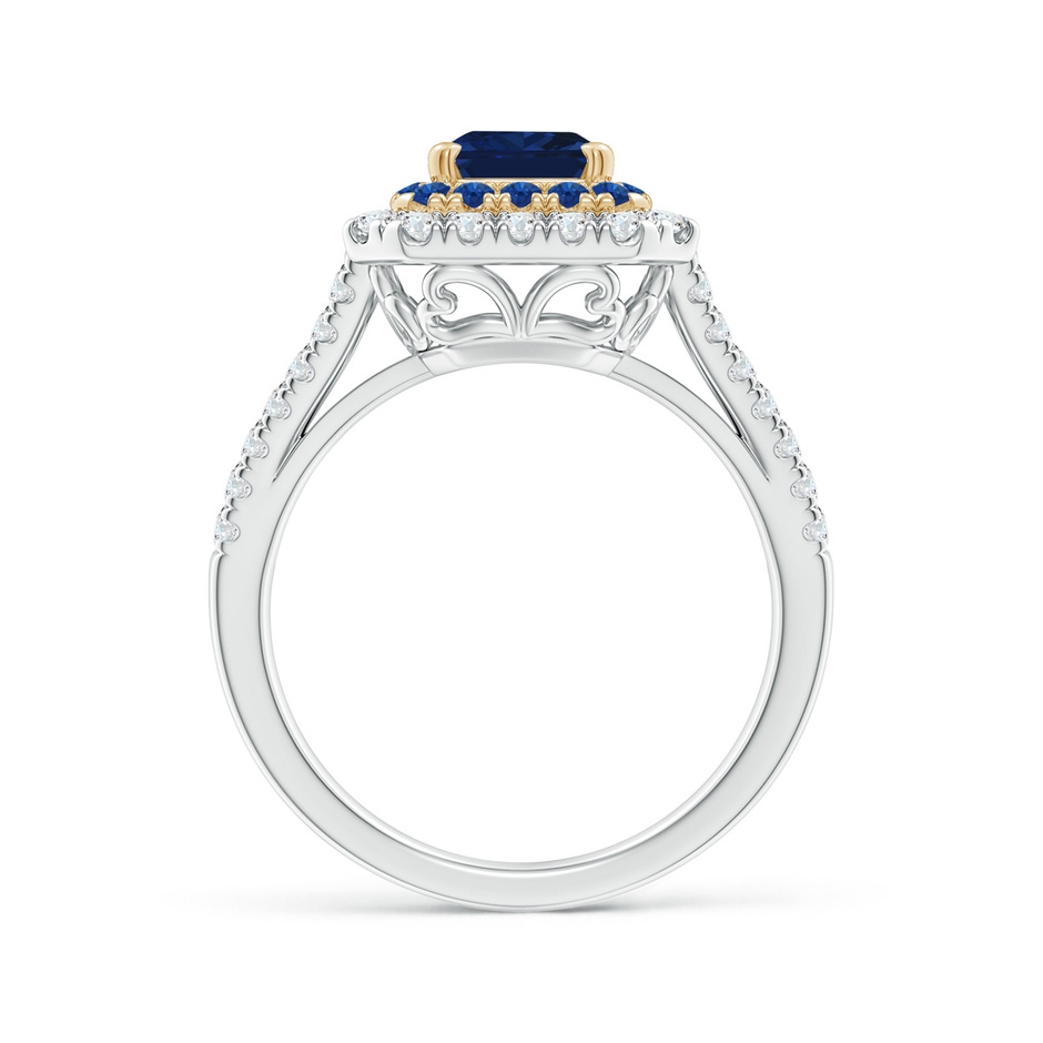 8x6mm AAA Emerald-Cut Sapphire Two Tone Ring with Double Halo in White Gold Yellow Gold product image