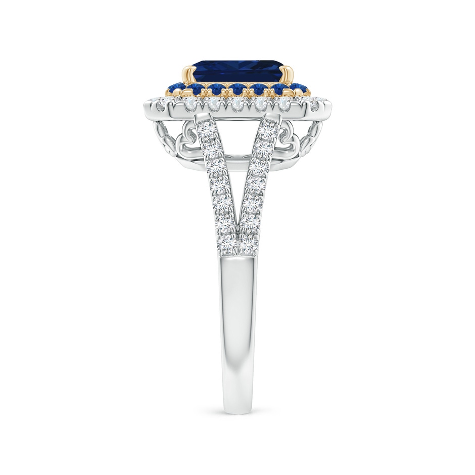 8x6mm AAA Emerald-Cut Sapphire Two Tone Ring with Double Halo in White Gold Yellow Gold product image