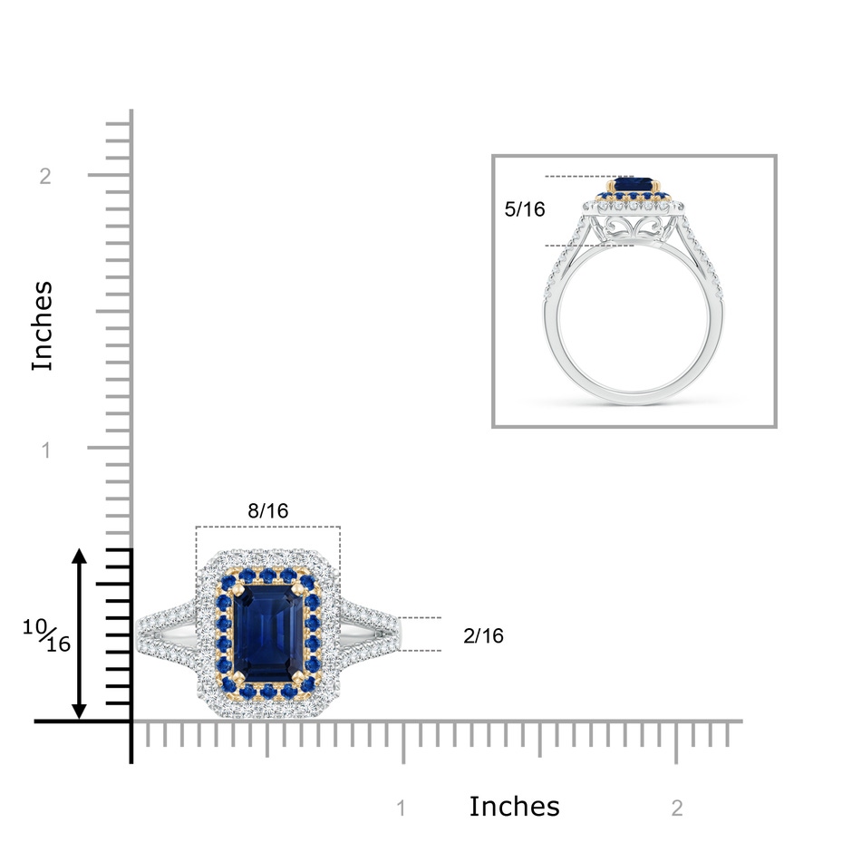 8x6mm AAA Emerald-Cut Sapphire Two Tone Ring with Double Halo in White Gold Yellow Gold product image