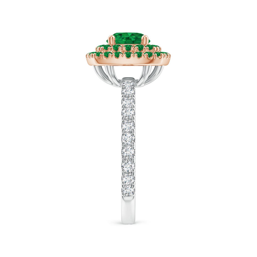 6mm AAA Round Emerald & Diamond Two Tone Ring with Double Halo in White Gold Rose Gold Product Image