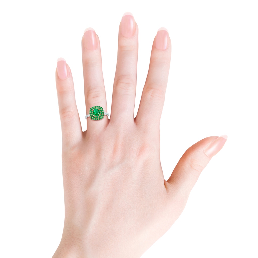 6mm AAA Round Emerald & Diamond Two Tone Ring with Double Halo in White Gold Rose Gold Product Image