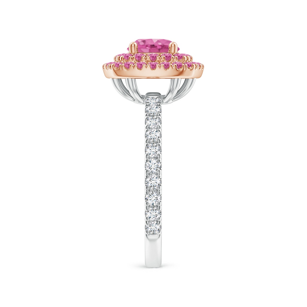 6mm AAA Round Pink Sapphire Two Tone Ring with Double Halo in White Gold Rose Gold Product Image