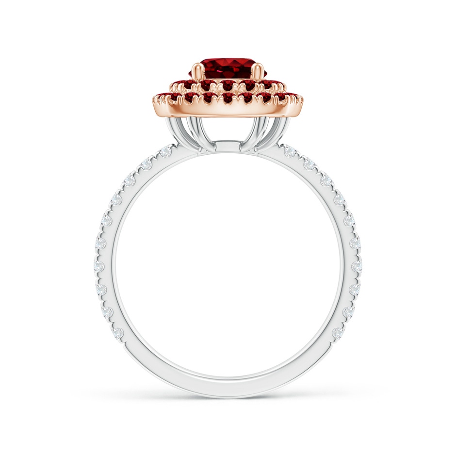 6mm AAAA Round Ruby Two Tone Ring with Double Halo in White Gold Rose Gold product image