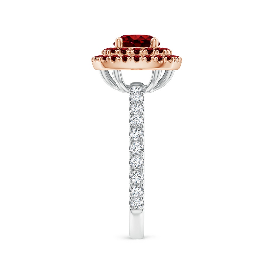 6mm AAAA Round Ruby Two Tone Ring with Double Halo in White Gold Rose Gold product image