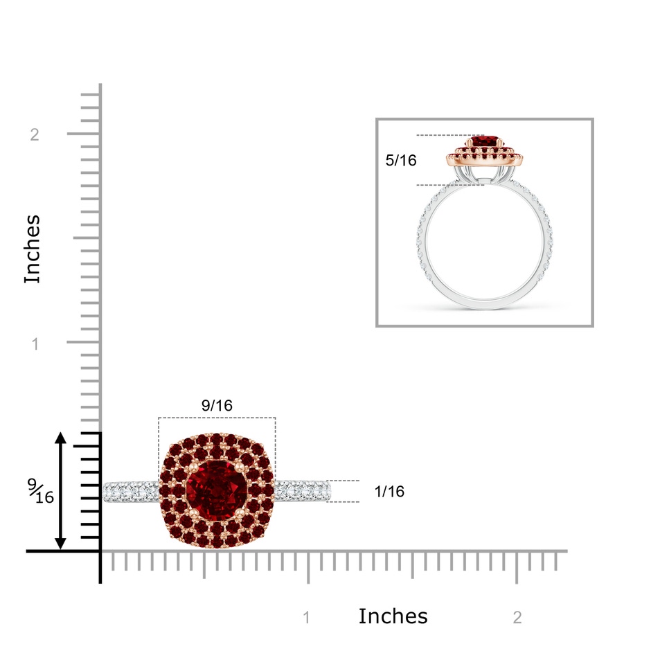6mm AAAA Round Ruby Two Tone Ring with Double Halo in White Gold Rose Gold product image