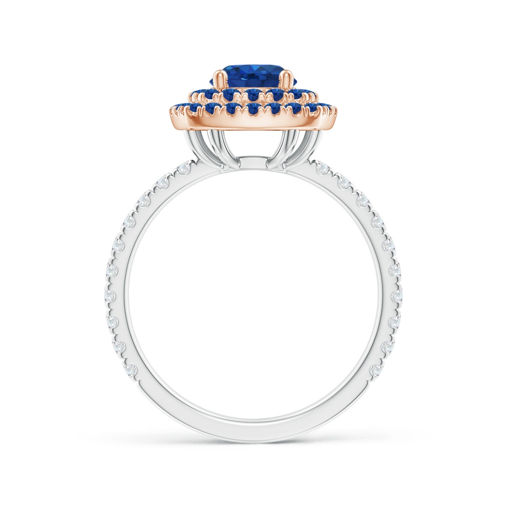 6mm AAA Round Sapphire Two Tone Ring with Double Halo in White Gold Rose Gold Product Image