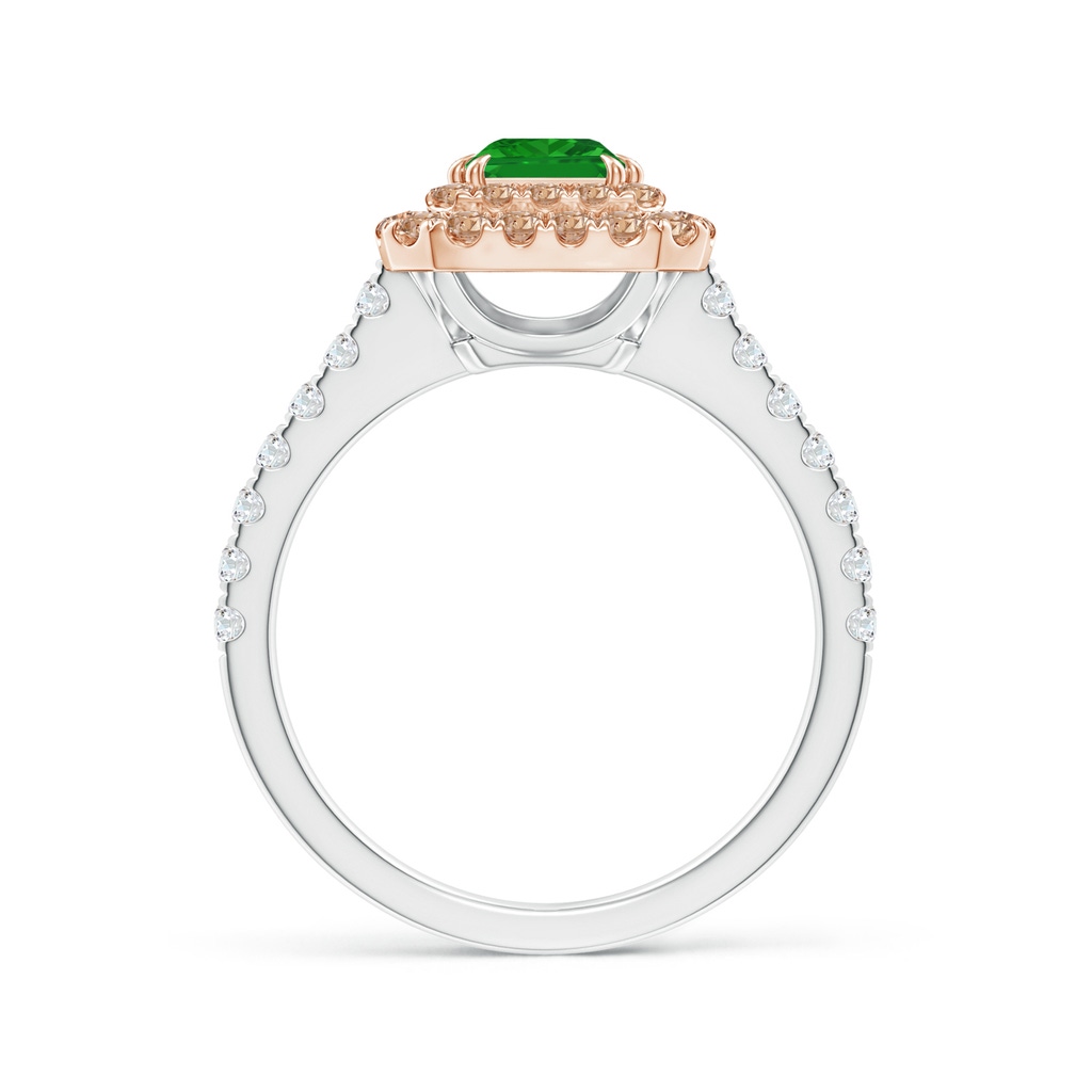 5mm AAA Emerald and Coffee Diamond Double Halo Two Tone Ring in White Gold Rose Gold Product Image
