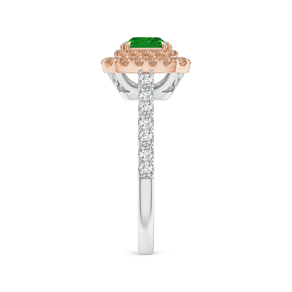 5mm AAA Emerald and Coffee Diamond Double Halo Two Tone Ring in White Gold Rose Gold Product Image