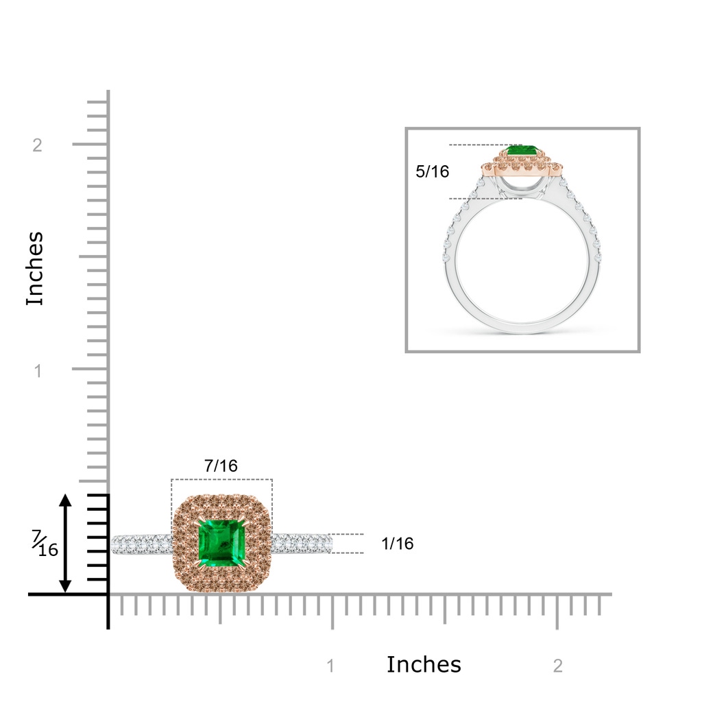 5mm AAA Emerald and Coffee Diamond Double Halo Two Tone Ring in White Gold Rose Gold Product Image