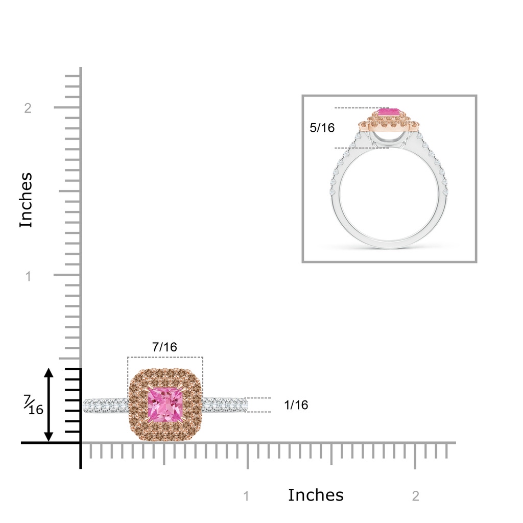 5mm AAA Pink Sapphire and Coffee Diamond Double Halo Two Tone Ring in White Gold Rose Gold Product Image