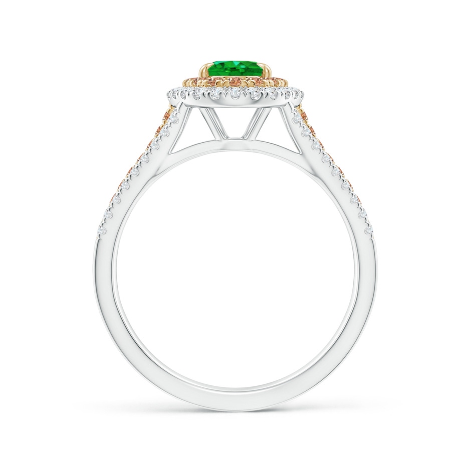 7x5mm AAAA Emerald & Coffee Diamond Double Halo Ring in Two Tone Gold in White Gold Yellow Gold product image