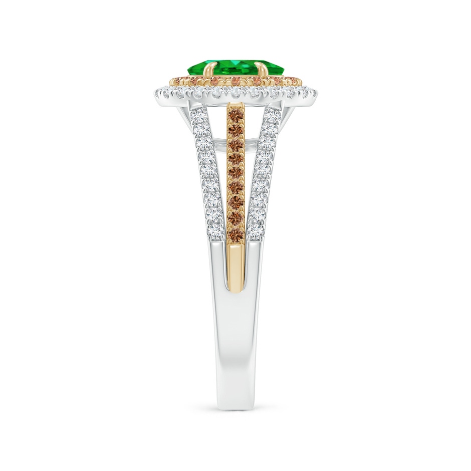 7x5mm AAAA Emerald & Coffee Diamond Double Halo Ring in Two Tone Gold in White Gold Yellow Gold product image