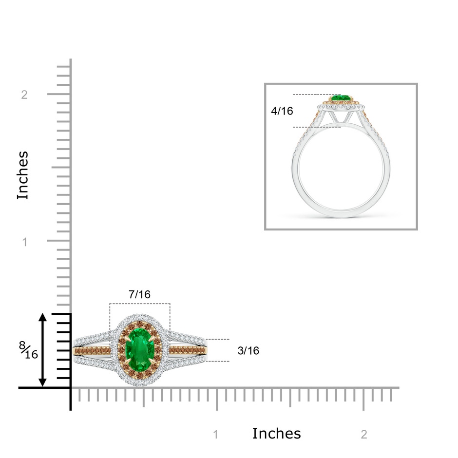 7x5mm AAAA Emerald & Coffee Diamond Double Halo Ring in Two Tone Gold in White Gold Yellow Gold product image