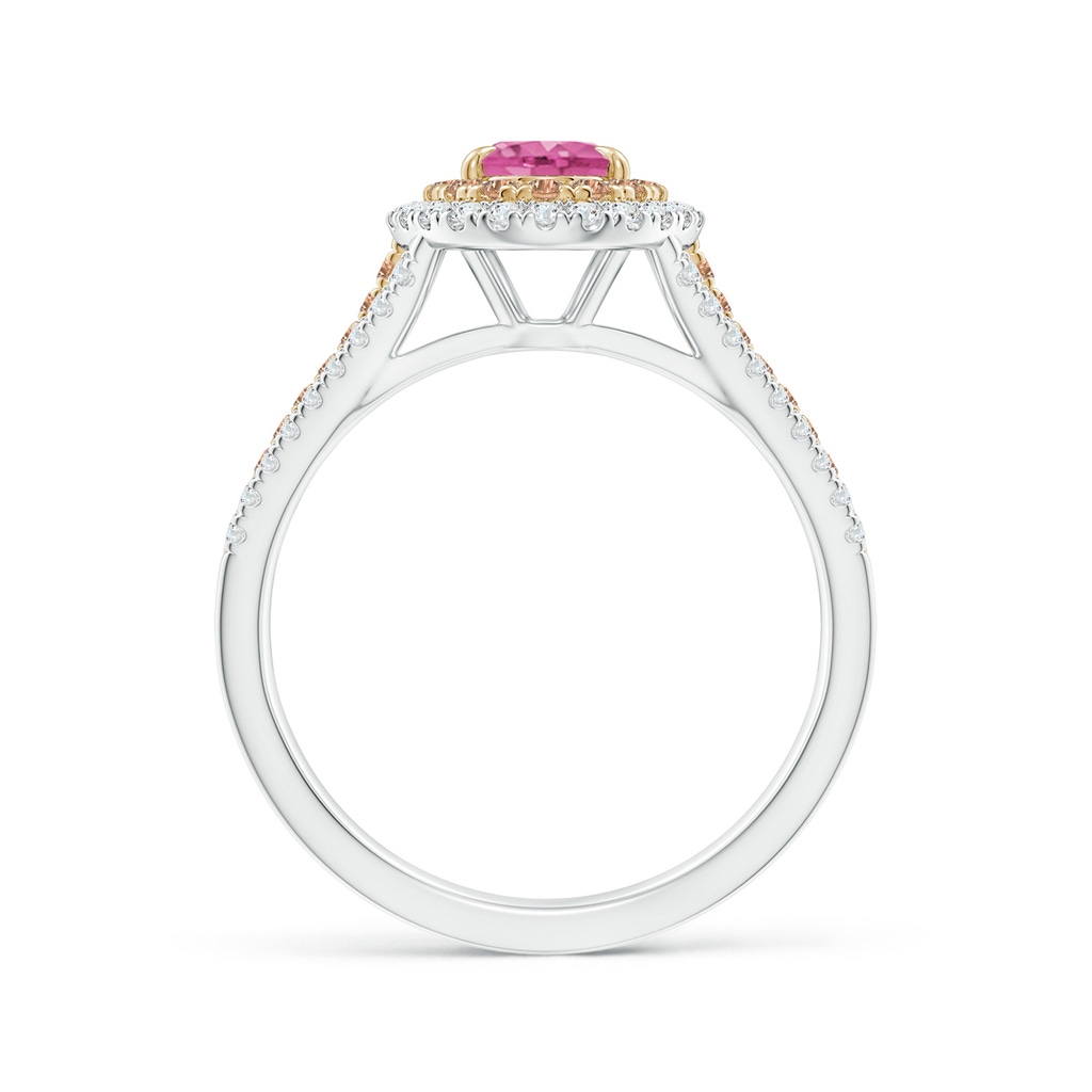 7x5mm AAA Pink Sapphire & Coffee Diamond Halo Ring in Two Tone Gold in White Gold Yellow Gold Product Image