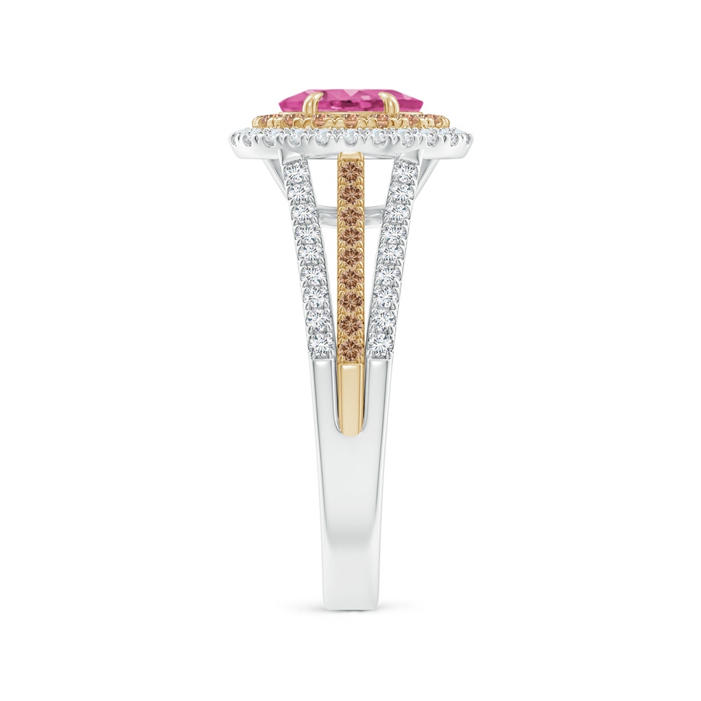 7x5mm AAA Pink Sapphire & Coffee Diamond Halo Ring in Two Tone Gold in White Gold Yellow Gold Product Image