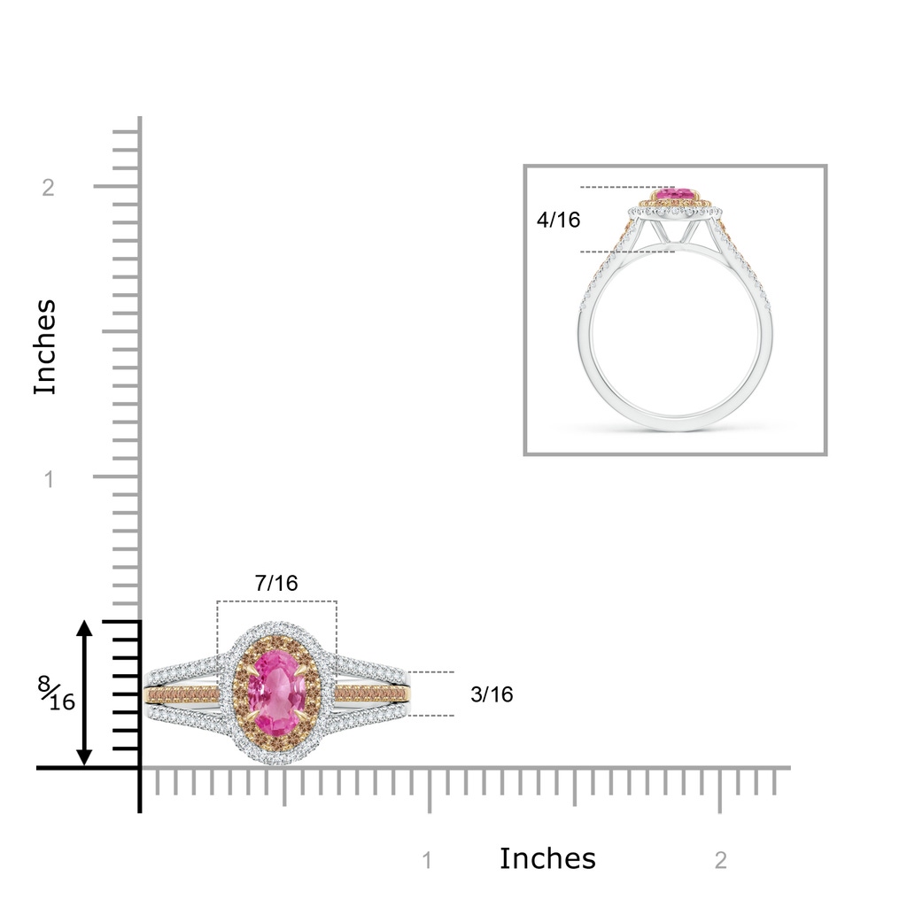 7x5mm AAA Pink Sapphire & Coffee Diamond Halo Ring in Two Tone Gold in White Gold Yellow Gold Product Image