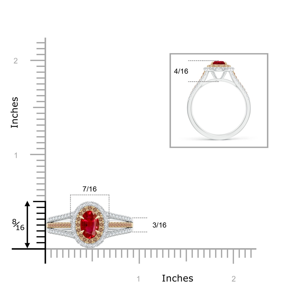 7x5mm AAA Ruby & Coffee Diamond Double Halo Ring in Two Tone Gold in White Gold Yellow Gold Product Image