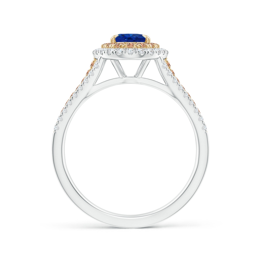 7x5mm AAA Sapphire & Coffee Diamond Double Halo Ring in Two Tone Gold in White Gold Yellow Gold Product Image