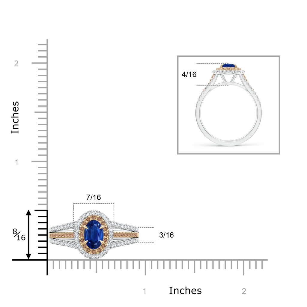 7x5mm AAA Sapphire & Coffee Diamond Double Halo Ring in Two Tone Gold in White Gold Yellow Gold Product Image