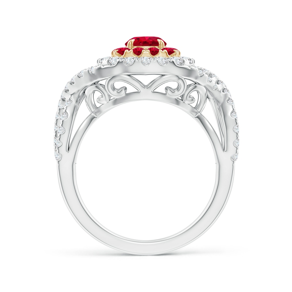 5mm AAA Ruby & Diamond Two Tone Ring with Criss-Cross Shank in Yellow Gold White Gold Product Image