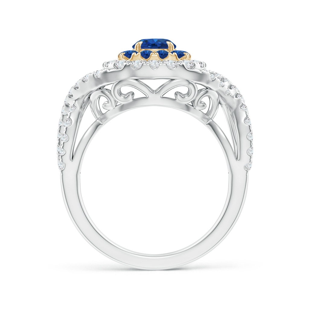 5mm AAA Sapphire & Diamond Two Tone Ring with Criss-Cross Shank in Yellow Gold White Gold Product Image