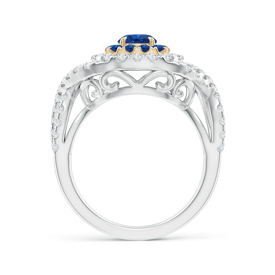 5mm AAA Sapphire & Diamond Two Tone Ring with Criss-Cross Shank in Yellow Gold White Gold product image