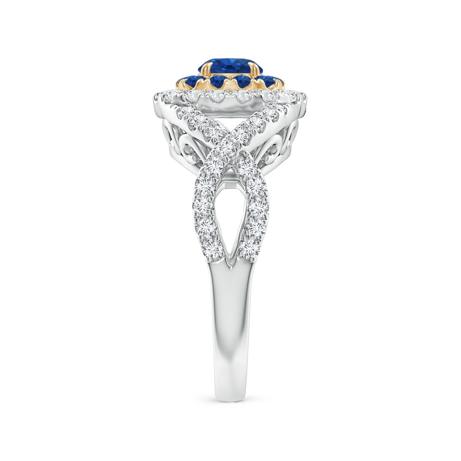 5mm AAA Sapphire & Diamond Two Tone Ring with Criss-Cross Shank in Yellow Gold White Gold product image