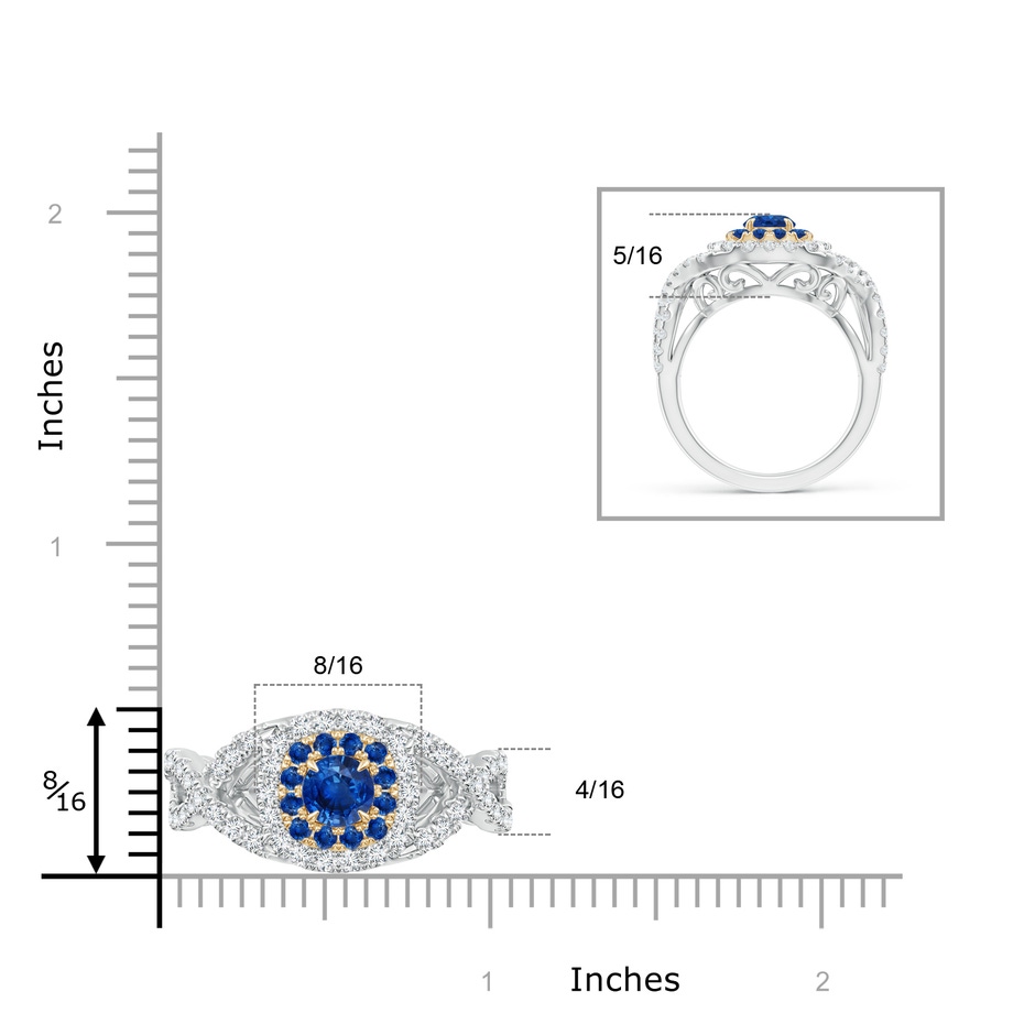 5mm AAA Sapphire & Diamond Two Tone Ring with Criss-Cross Shank in Yellow Gold White Gold product image