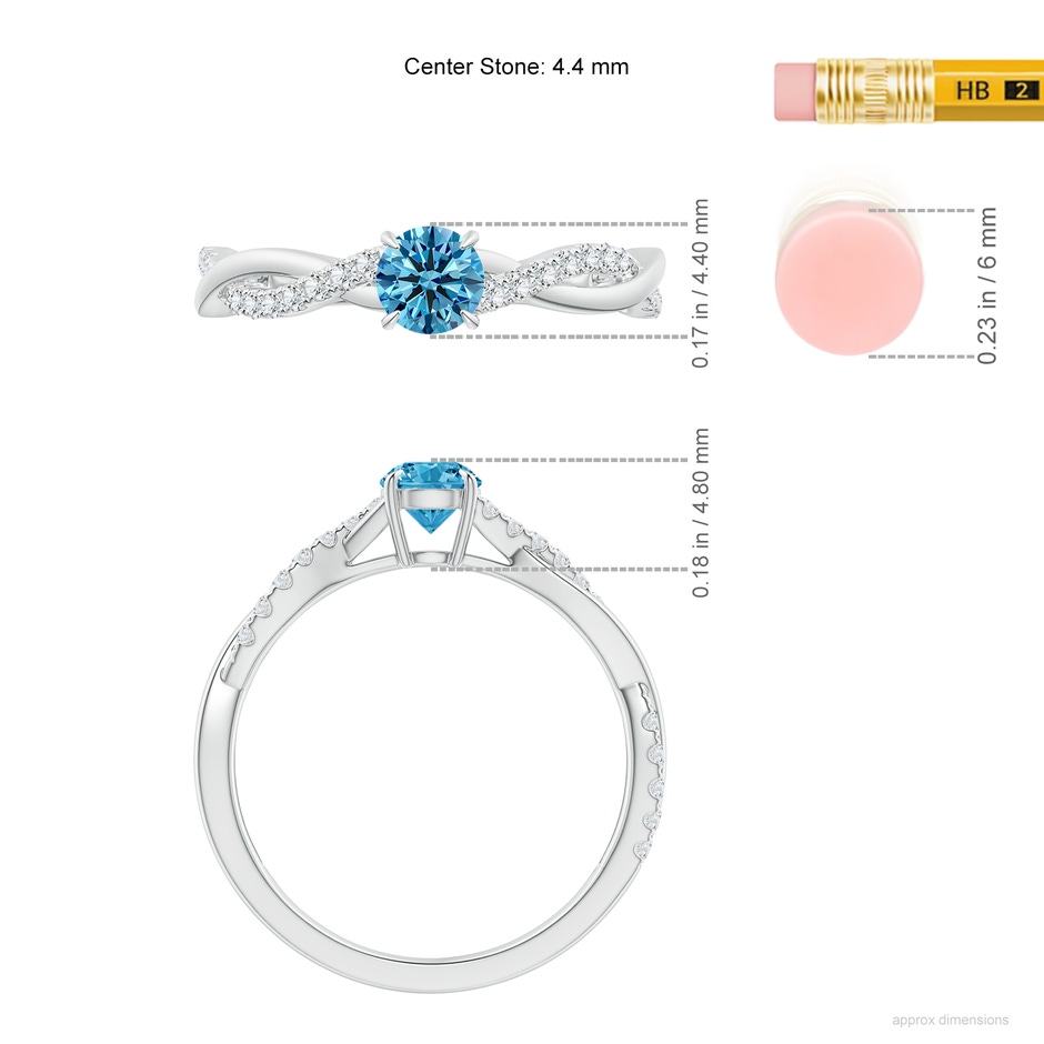 4.4mm AAAA Classic Solitaire Fancy Intense Blue Diamond Twist Shank Engagement Ring in P950 Platinum ruler