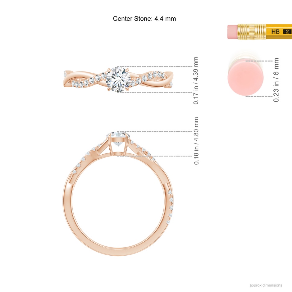 4.4mm GVS2 Classic Solitaire Diamond Twist Shank Engagement Ring in Rose Gold ruler
