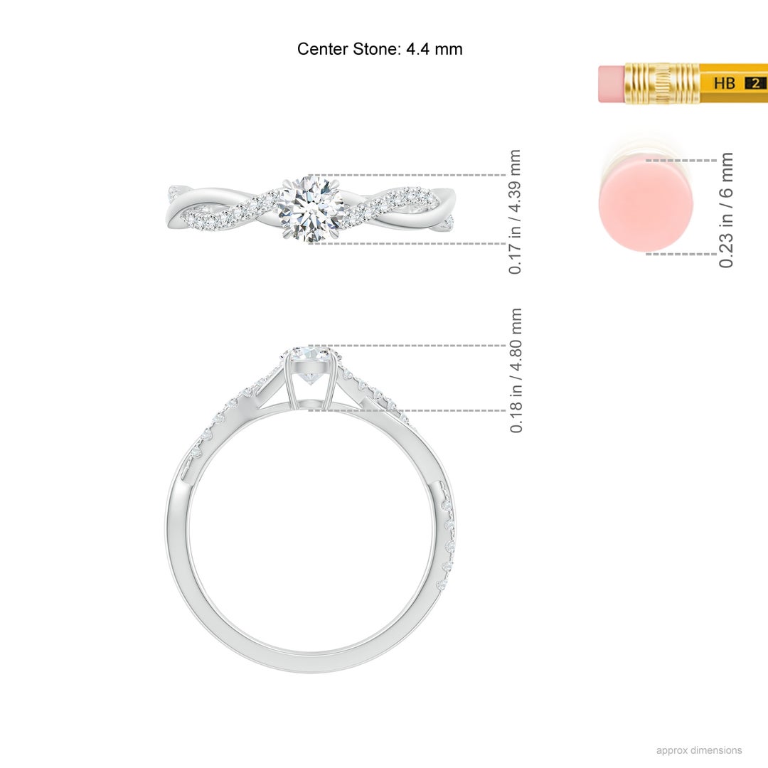 4.4mm GVS2 Classic Solitaire Diamond Twist Shank Engagement Ring in White Gold - ruler