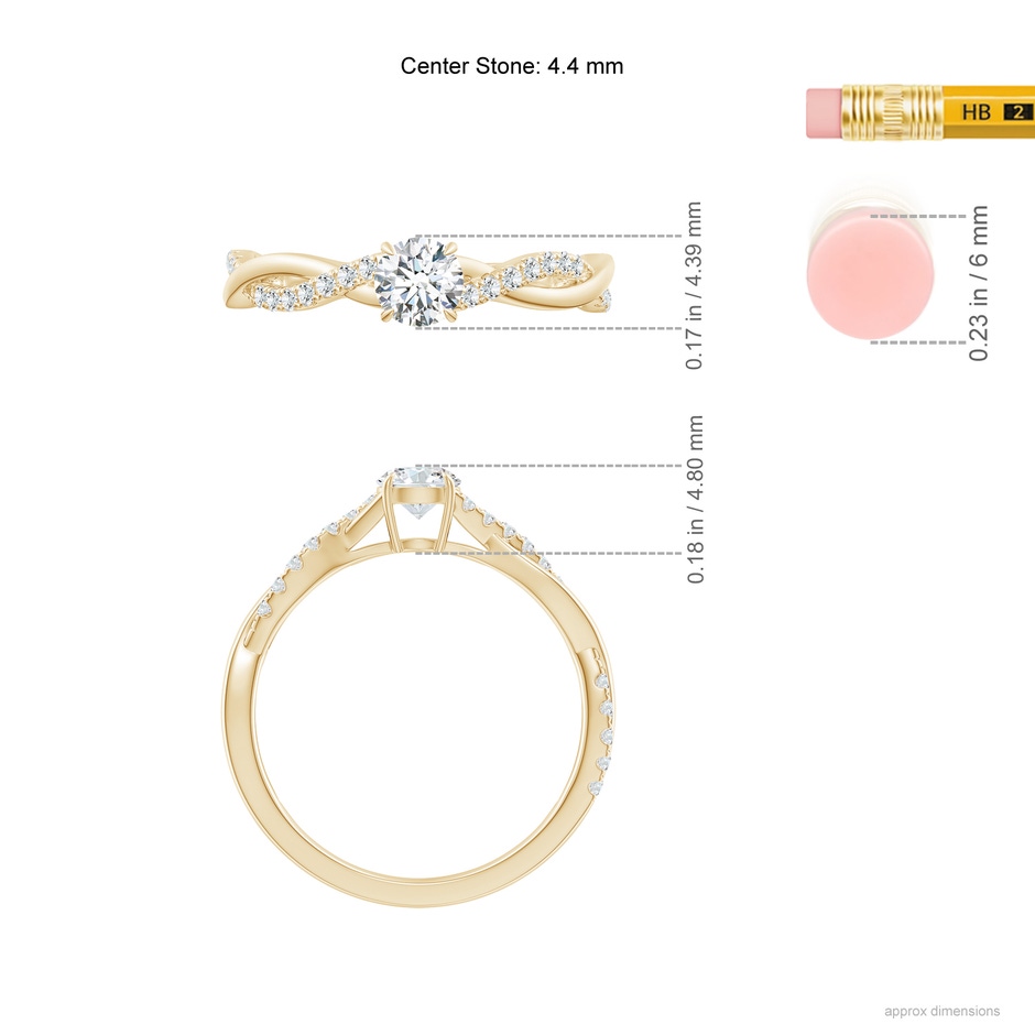 4.4mm GVS2 Classic Solitaire Diamond Twist Shank Engagement Ring in Yellow Gold ruler