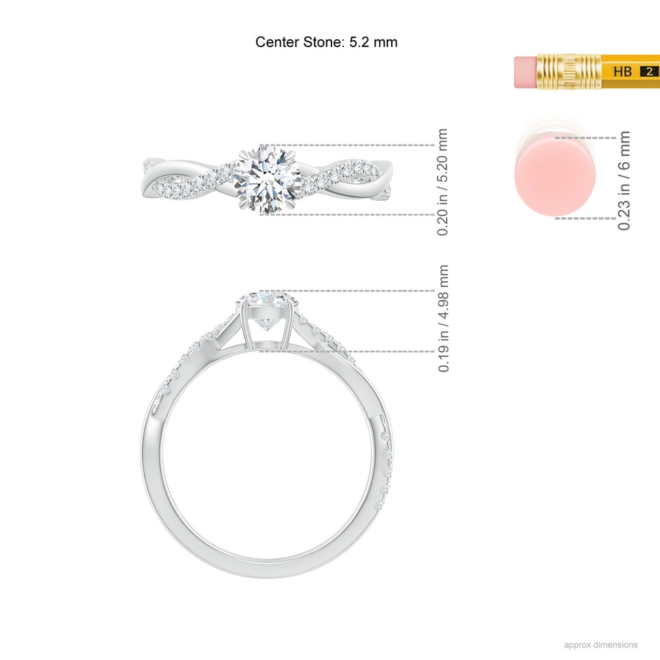 5.2mm GVS2 Classic Solitaire Diamond Twist Shank Engagement Ring in White Gold ruler