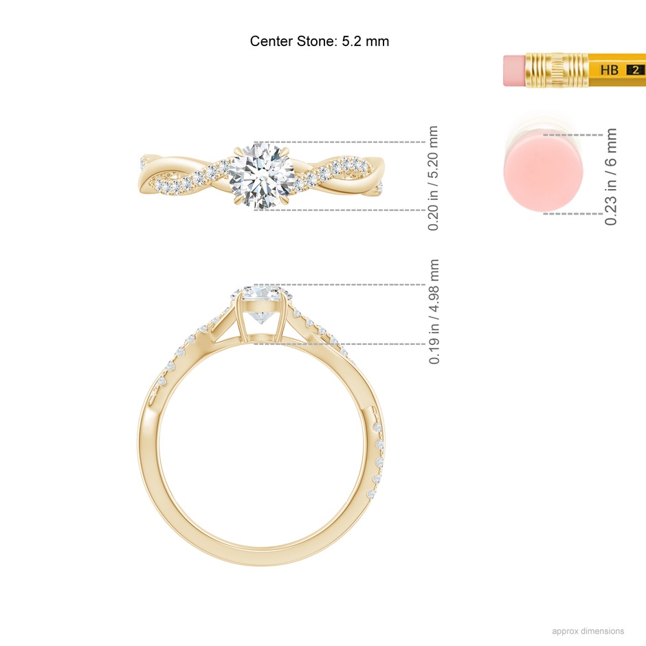 5.2mm GVS2 Classic Solitaire Diamond Twist Shank Engagement Ring in Yellow Gold ruler