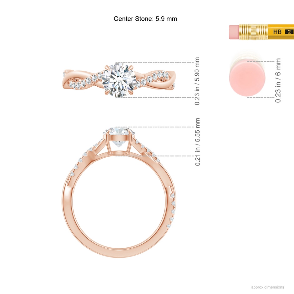 5.9mm GVS2 Classic Solitaire Diamond Twist Shank Engagement Ring in 18K Rose Gold ruler