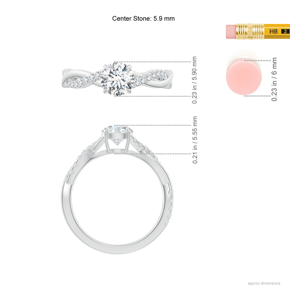 5.9mm GVS2 Classic Solitaire Diamond Twist Shank Engagement Ring in P950 Platinum ruler
