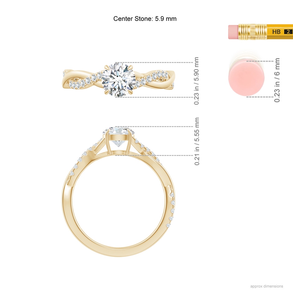 5.9mm GVS2 Classic Solitaire Diamond Twist Shank Engagement Ring in Yellow Gold ruler